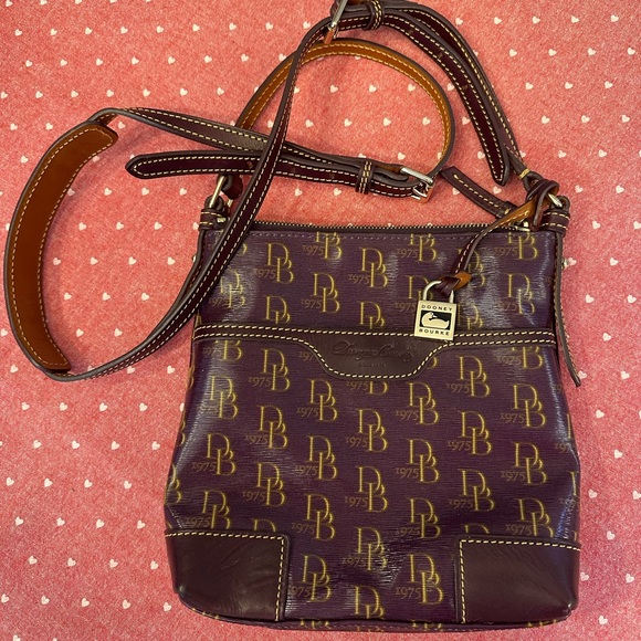 Dooney & Bourke Handbags - Dooney & Bourke DB Purple Signature 1975 Crossbody Bag Purse Small Logo Monogram